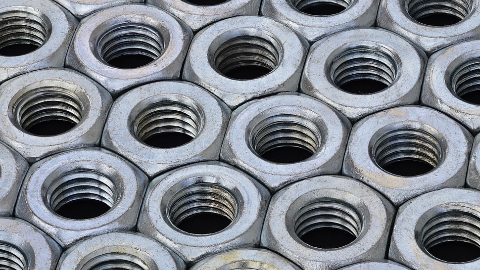 grey nut lot, screw, nuts, metal, thread HD wallpaper