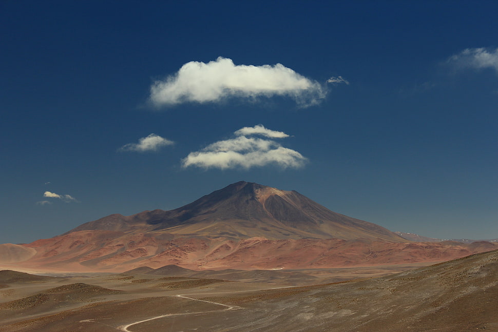 white and red abstract painting, mountains, clouds, sky, nature HD wallpaper