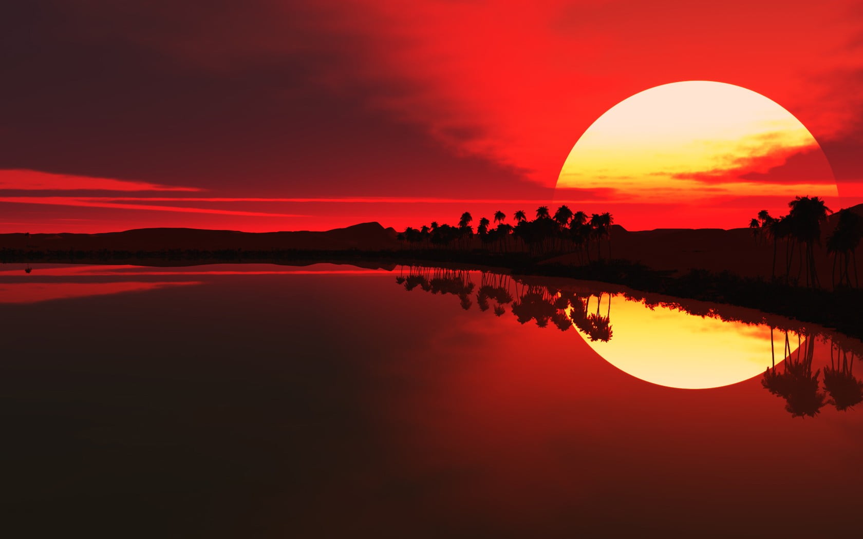 Sunset Illustration Sunset Red Sun Beach Sky Hd Wallpaper