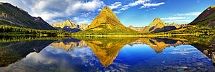 landscape and water reflecting photography of mountain during daytime HD wallpaper