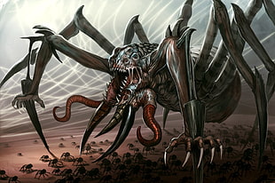 gray and brown spider illustration, creature, fantasy art, artwork, Giant Spider