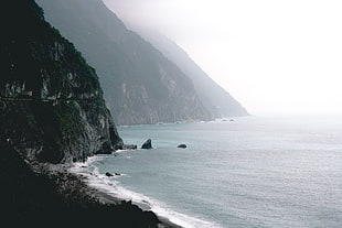 mountain cliff, nature, landscape, mountains, sea HD wallpaper