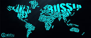 teal and black text, codeby, world map, Poland, Russia HD wallpaper