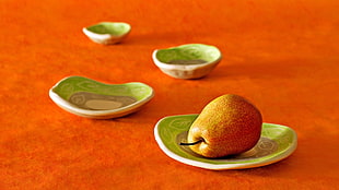 pears on green saucer HD wallpaper