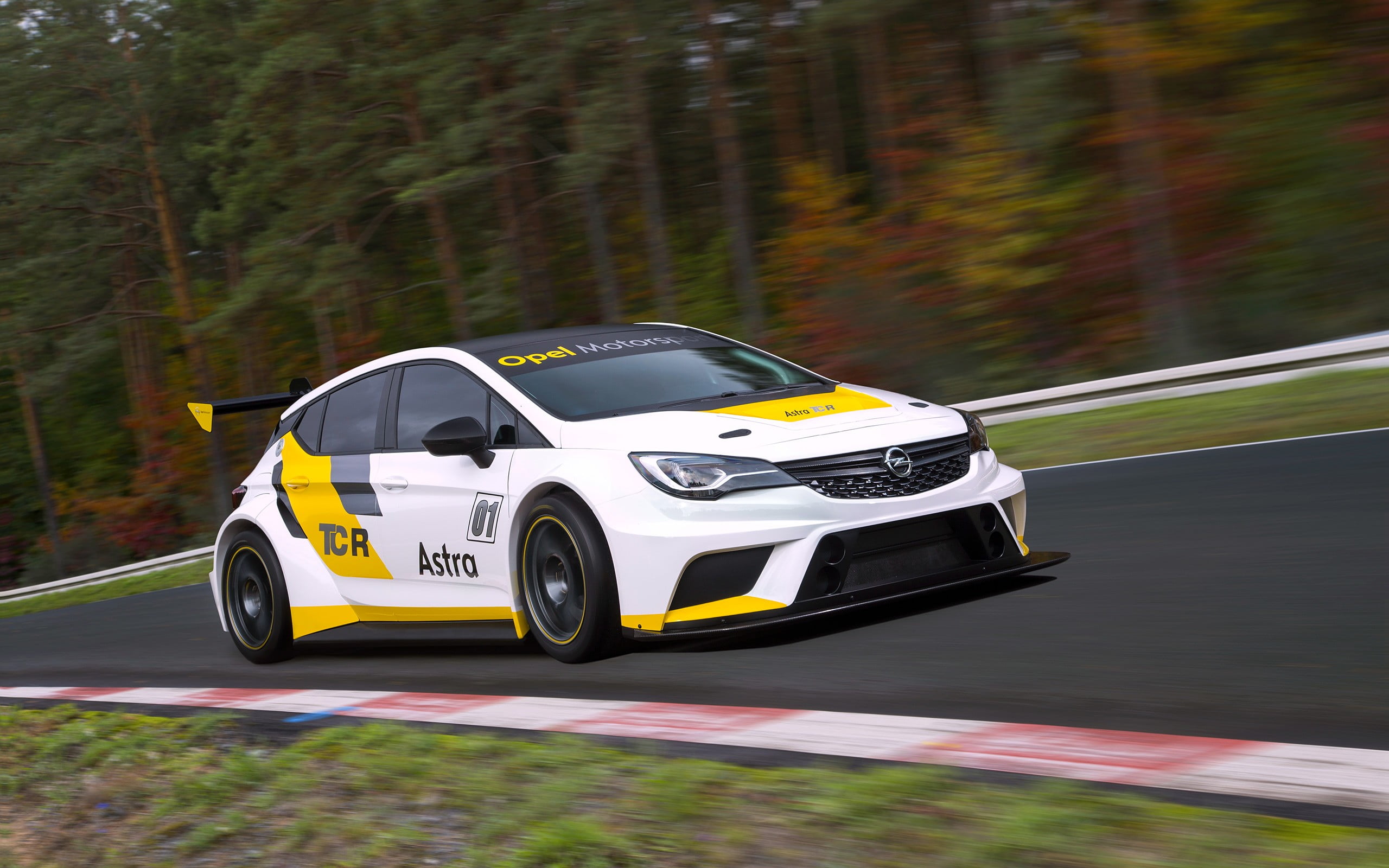 white and yellow sports car, Opel Astra TCR, car, race tracks, motion blur