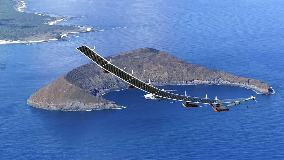 gray mountain, solar flyer, Solar Impulse, vehicle, aerial view HD wallpaper