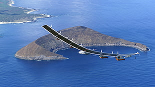 gray mountain, solar flyer, Solar Impulse, vehicle, aerial view