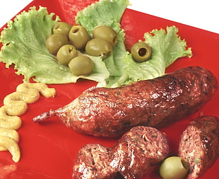 meat loaf with green olives and cabbages
