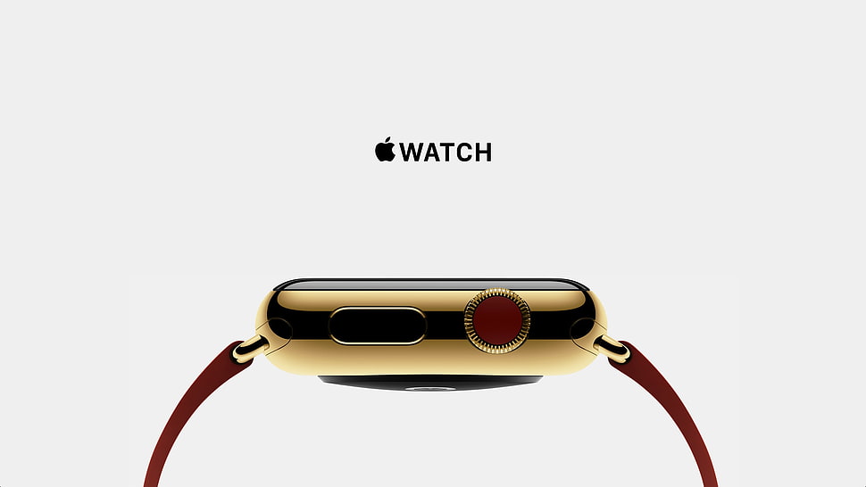 gold aluminum case Apple Watch with sports band HD wallpaper