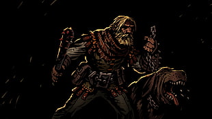 man with dog illustration, Darkest Dungeon, video games, dark, Hound Master HD wallpaper