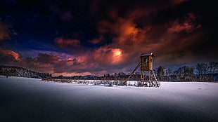 watchtower on white field digital wallpaper, Austria, winter, snow, nature