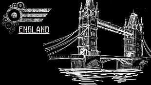 Tower Bridge, England illustration, artwork, typography, London, London Bridge HD wallpaper