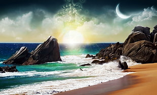 beach painting, landscape HD wallpaper