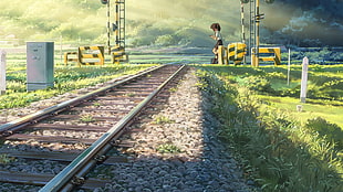 Your Name anime movie still, Makoto Shinkai , Kimi no Na Wa, anime, railway