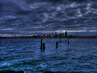 body of water during nighttime, puget sound, seattle