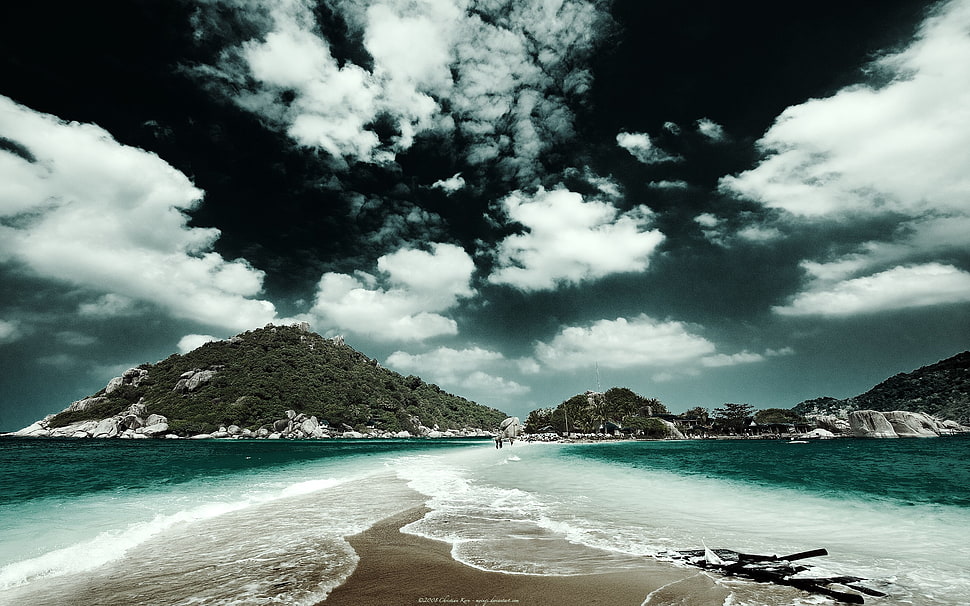 green ocean, beach, sky, nature, landscape HD wallpaper