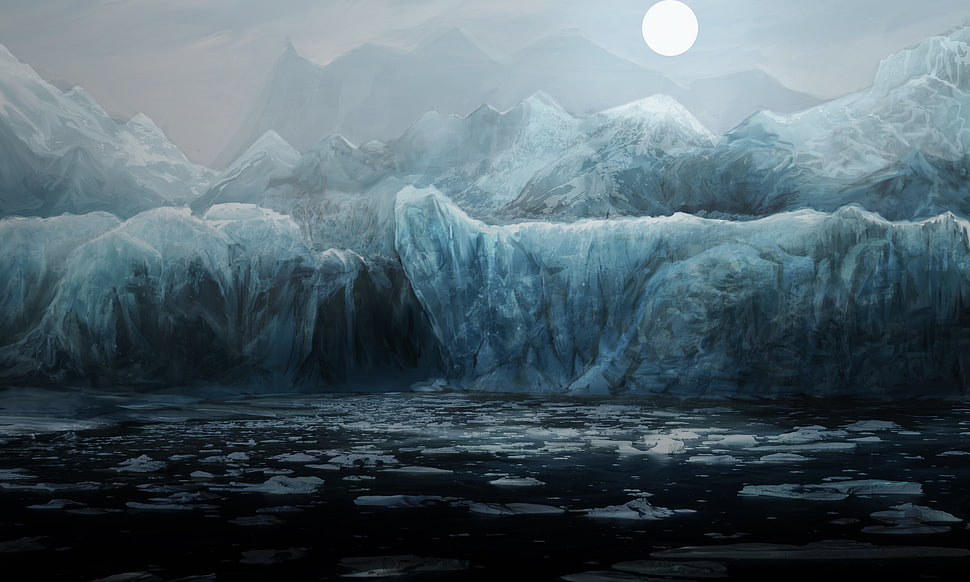 rock formation covered with ice, artwork HD wallpaper