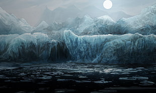 rock formation covered with ice, artwork