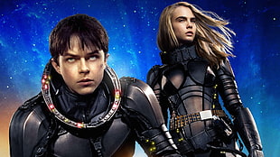 men's black space suit, movies, Cara Delevingne, Valerian and the City of a Thousand Planets