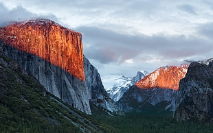 brown and white snow covered mountains, landscape, mountains, sunlight, El Capitan