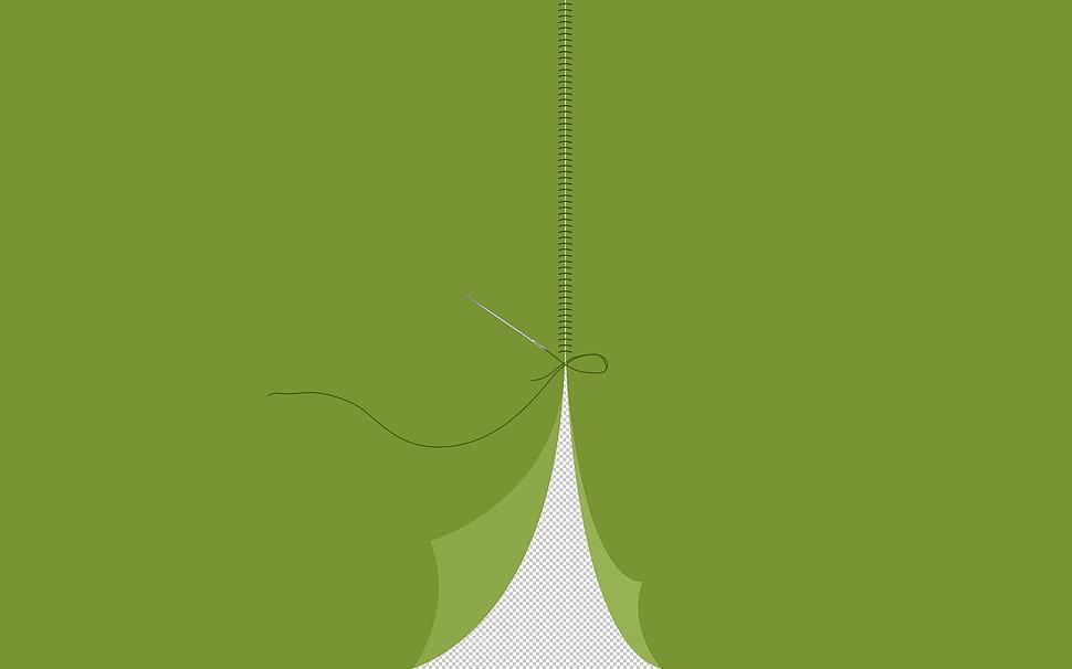 needle with thread on green textile HD wallpaper