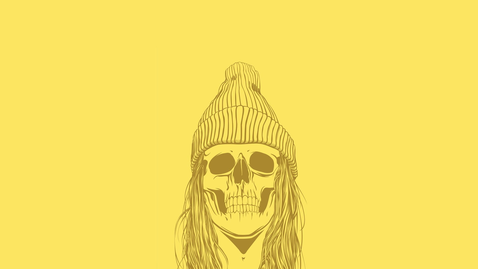 black skull with hat illustration, skull, minimalism, hat, yellow background