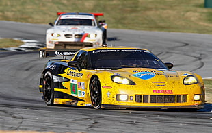 yellow and black Corvette zr1 on race track HD wallpaper