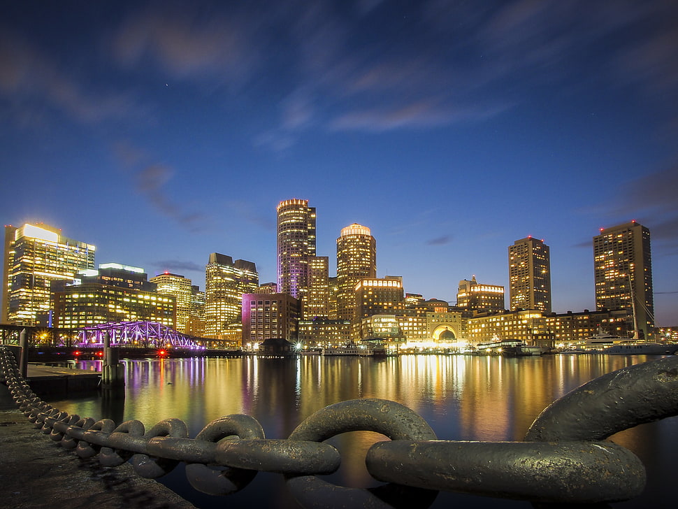 city with lights in building scenery, boston HD wallpaper