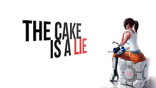 the cake is a lie text, Companion Cube, Portal (game), cake, Portal Gun