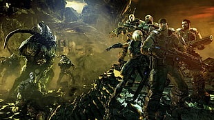 group of people with rifle and aliens wallpaper, Gears of War, Gears of War 4, video games