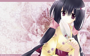 anime character with yellow and pink kimono dress digital wallpaper