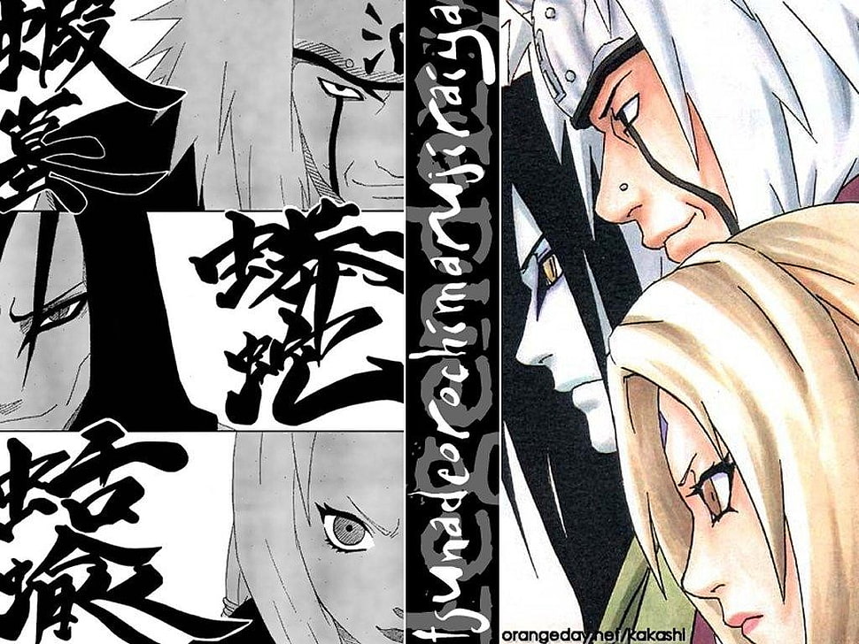 Naruto manga cover illustration, Naruto Shippuuden, Jiraiya, Tsunade, Orochimaru HD wallpaper