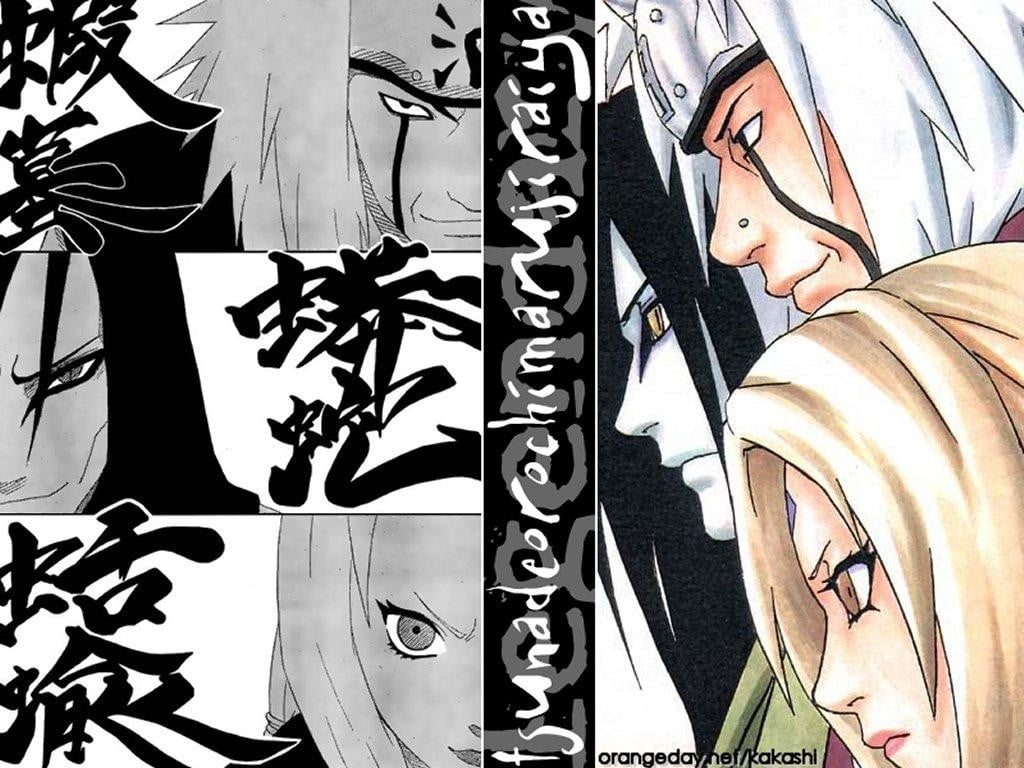 Naruto manga cover illustration, Naruto Shippuuden, Jiraiya, Tsunade, Orochimaru