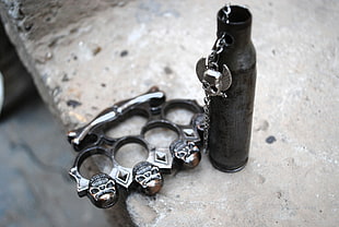 black skull hand knuckle, bullet, black, gloves, weapon HD wallpaper