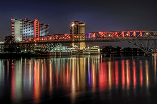 red lighted bridge landmark photo, shreveport, texas HD wallpaper