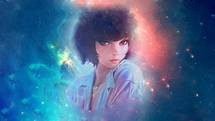 black-haired female anime character digital wallpaper, anime, short hair, Ilya Kuvshinov, galaxy HD wallpaper