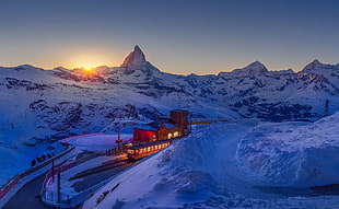 brown train, nature, landscape, mountains, winter HD wallpaper