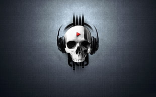 white skull illustration, skull, headphones, digital art, textured