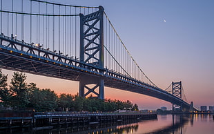 gray concrete suspension bridge, Philadelphia, USA, bridge, Benjamin Franklin Bridge