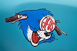 blue deus cat character, cartoon, Cafe Racer HD wallpaper