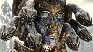 Medusa digital wallpaper, fantasy art, mask, Medusa, The Elder Scrolls V: Skyrim
