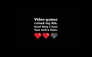 video games text, simple background, black background, pixelated, video games