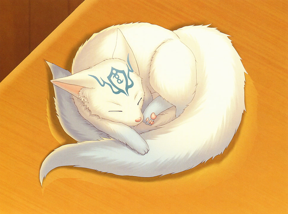 White fox anime illustration HD wallpaper | Wallpaper Flare