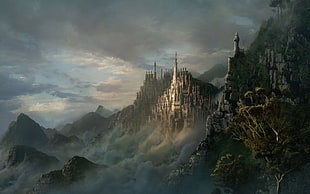brown rocky mountains, fantasy art HD wallpaper