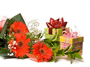 red flowers and gifts