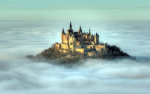 castle surrounded by clouds, nature, landscape, castle