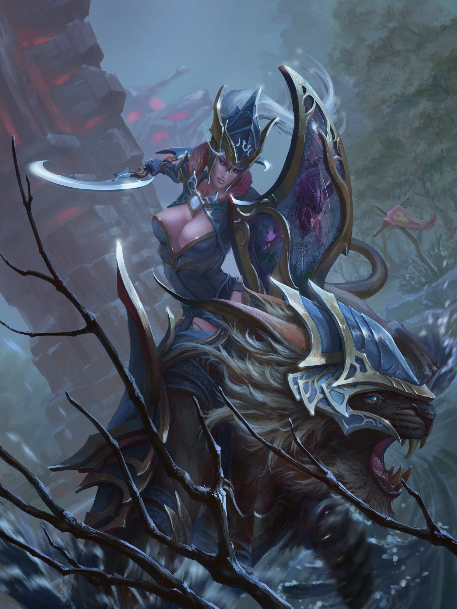 Luna Moonfang wallpaper, fantasy art, sword, Dota 2, Luna