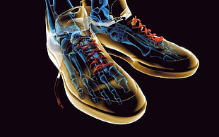 pair of brown low-top sneakers artwork, simple background, digital art, black background, shoes HD wallpaper