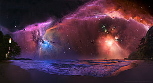 galaxy illustration, landscape, space, nebula, stars