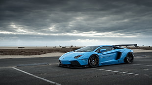 blue Lamborghini deluxe car, Lamborghini, Lamborghini Aventador, LB Performance, car